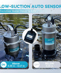 High Capacity Submersible Electric Trash Pump With Smart External Sensor And Two Inch Outlet for water removal in shallow areas.