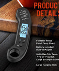 Digital Meat Thermometer For Grill And Kitchen Instant Read Waterproof Food Thermometer folded with backlight screen