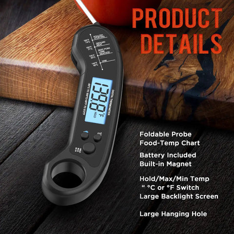 Digital Meat Thermometer For Grill And Kitchen Instant Read Waterproof Food Thermometer folded with backlight screen