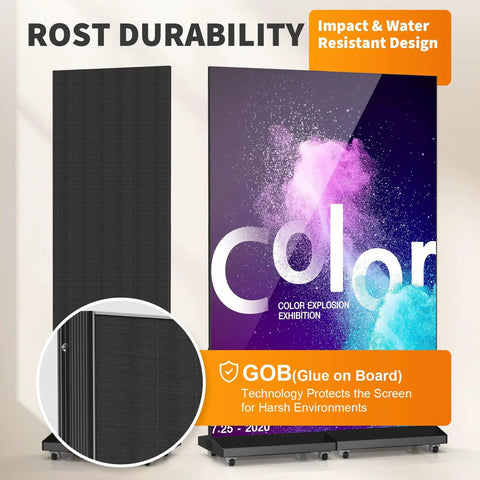 80 Inch Foldable Led Display Featuring Seamless Splicing P1.86 Pixel Pitch Digital Signage Totem with durable impact resistant design.