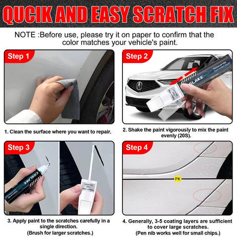 Instructions for using Acura Platinum White Pearl NH883P Touch Up Paint Kit With A 2 In 1 Scratch Remover Pen on vehicle scratches