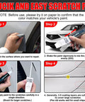 Steps showing Majestic Black Pearl NH893P Touch Up Paint For Acura Cars Easy Scratch Repair Kit 2 In 1 Scratch Remover Pen application