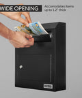 Person using Beefy Heavy Duty Steel Wall Mount Drop Box Deposit Safe 12 By 4 By 15 Inches for mail, checks, keys, and cash
