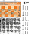 Beefy 960 Piece Laptop Screws Set In 304 Stainless Steel Flat Head Countersunk Machine Screws For SSD Drives M1.4 M1.6 M2 M2.5 M3 Full Thread Small Fasteners Kit, sorted in a labeled case with individual compartments showing different sizes of screws.