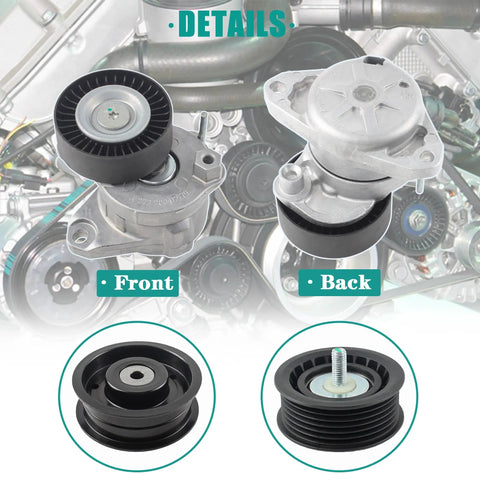 Front and back view of Mercedes Benz Serpentine Drive Belt Tensioner Kit With Idler Pulley For 2006 2011 ML350 GL450 G550 SLK300 C280 GLK350 E350 CL550 S550