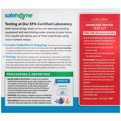 Lead In Drinking Water Test Kit With EPA Certified Lab Analysis For Real Estate Deals, Home Inspections And Mortgage Loans, Detects Total Lead Down To 1 PPB, Two Samples, Fast, Accurate Results