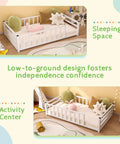Toddler Floor Bed With Rails And Door, Montessori Low Profile Metal Platform Bed For 2 To 5 Years Old, No Box Spring Needed