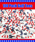 Image of 100 Three And One Quarter Inch Wooden Golf Tees With Stars And Stripes Colors Built Tough For USA Pride On The Course