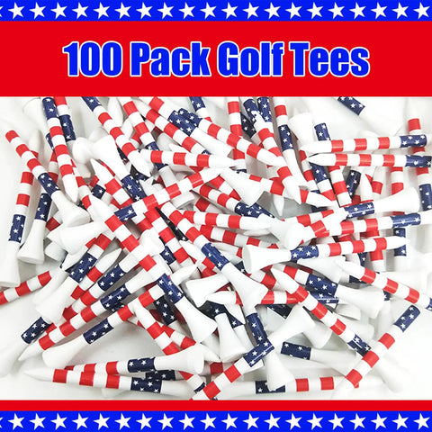 Image of 100 Three And One Quarter Inch Wooden Golf Tees With Stars And Stripes Colors Built Tough For USA Pride On The Course