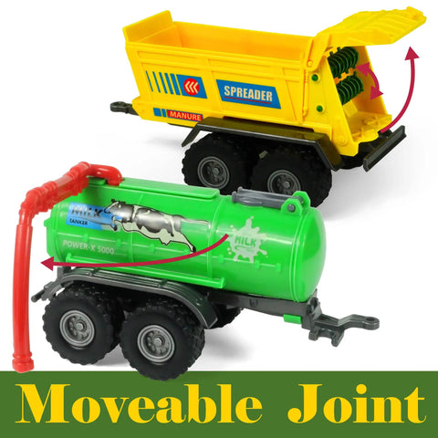 Four Piece Die Cast Farm Toy Set With Tractor And Trailers Including Combine Harvester, Monster Spreader Trucks And Trailer