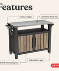 Wood Look Outdoor Entertainment Cart With 78 Gallon Storage, Stainless Steel Top For BBQ Prep, Weather Resistant Resin