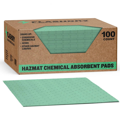 Chemical Spill Absorbent Pads 100 Count 17.5 By 13.5 Inches Heavy Duty Acid And Base Resistant With Fast Wicking For Labs Workshops