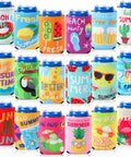 18 Pack Funny Can Cooler Sleeves Set With Collapsible Beer And Bottle Sleeves In Bold Colors For Summer Beach Parties And Holidays.