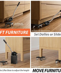 Lengthening Furniture Lifter Tool With Height Adjustable Base for easy moving of heavy furniture up to 660 lbs with sliders