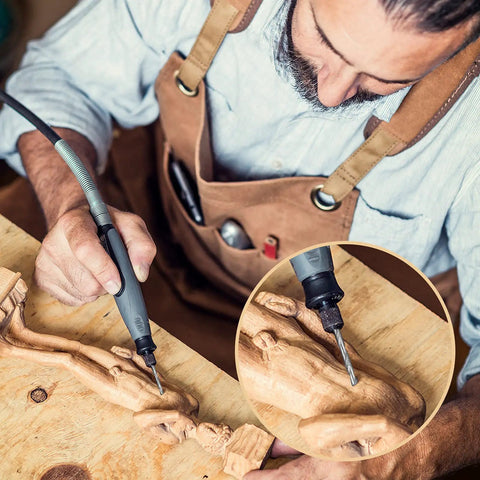 Close-up of wood carving with Badass Pro Grade Mini Drill Bit Kit Featuring Fully Ground HSS High Speed Steel Twist Blades In Precise.3 To 1.6 Millimeter Sizes.