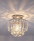 Mini Chrome Crystal Chandelier For Modern Pads, Semi Flush Mount Round Ceiling Light Fixture, Crystal Pendant Style lit up