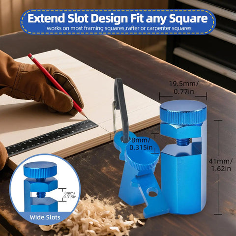 Premium Steel Stair Gauges For Framing Squares, blue anodized aluminum, ergonomic design for precise angle cuts and layout.