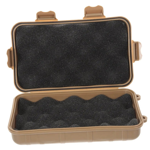 Open tan box with black foam insert from Three Piece Shockproof Storage Box Set For Camping And Outdoor Activities Grab And Go Wear Resistant Multi Function Case Portable Emergency Gear Organizer For Hiking Survival Trips And Wilderness Prep