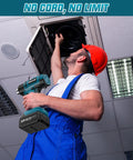 Person using Cordless Heat Gun Kit with Two 4.0Ah Rechargeable Batteries, LED Light, 4 Nozzles, Durable Case for ceiling work
