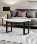 Modern living room with Beefy 16 Inch Steel Table Legs set of 2 for coffee tables, supporting a round white tabletop.
