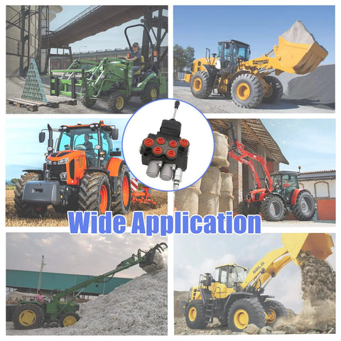 Hardworking Two Spool Hydraulic Directional Control Valve With 11 GPM Joystick for tractors and loaders applications collage