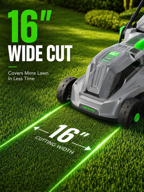 40V 16 Inch Cordless Electric Lawn Mower With 4.0Ah Battery, lightweight green mower with 16-inch cutting width on grass