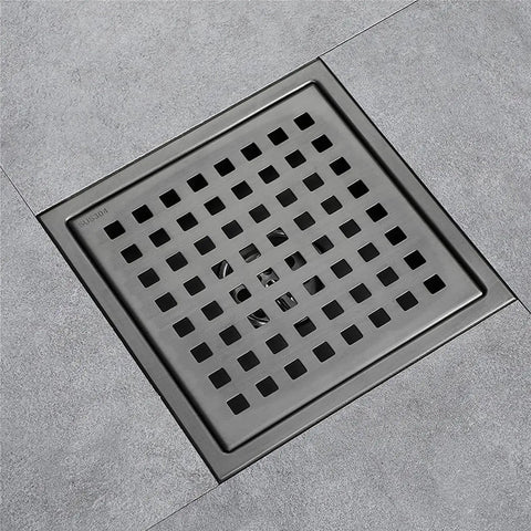 Heavy Duty 6 Inch Square Shower Drain Cover Featuring Removable Hair Catcher Grid Stops Clogs Quick Black Stainless Steel Bath Floor Insert.