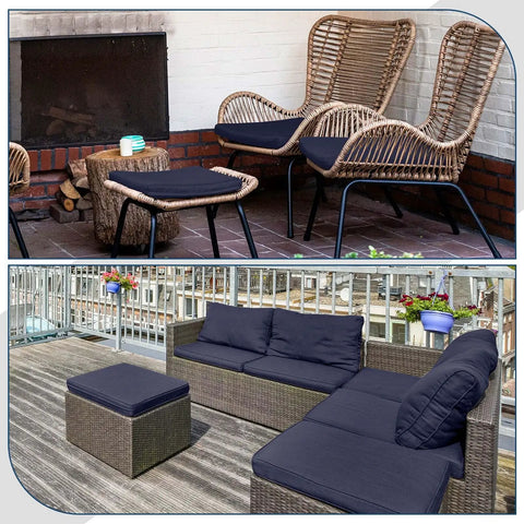 Navy Blue Outdoor Ottoman Cushions 2 Pack 23 Inch By 19 Inch By 3 Inch Waterproof Fade Resistant Removable Patio Cushions