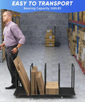 Person using Beefy Carton Stand With Wheels Heavy Duty 500Lb Cardboard Box Storage Rack Rolling Carton Organizer in warehouse