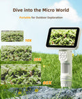 Portable Coin Digital Microscope With 5 Inch IPS Screen Hands On Style For Adults And Kids, Anti Shake Design, 8 LED Illumination, 1080P Video, 1800mAh Battery, PC View, And 7.3 Inch Metal Stand, viewing moss at 10x to 60x