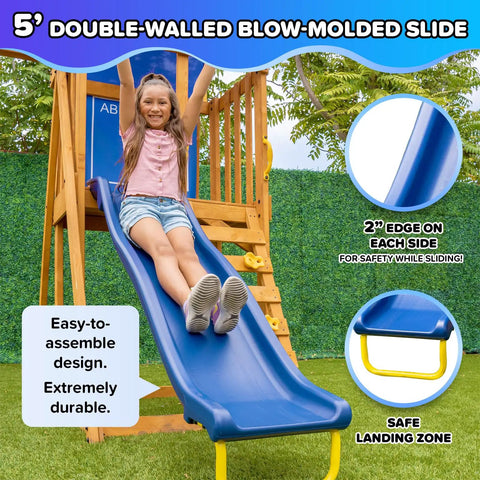 Augusta Cedar Wooden Swing Set With Heavy Duty A Frame 6ft Double Wall Slide featuring safe double-wall design and edge details