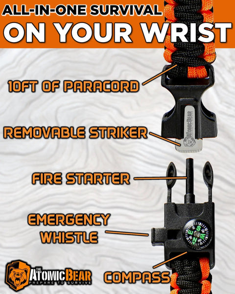 Paracord Survival Bracelet 2 Pack With Fire Starter Ferro Rod Loud Whistle Compass 12 Ft Paracord Adjustable For Hiking