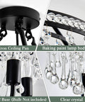 Close-up of iron ceiling pan, baking paint lamp body, and clear crystals for Dope Modern Semi Flush Mount Crystal Chandelier.