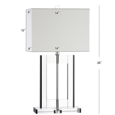 Clear And Black Crystal Table Lamp With Modern Geometric Glam Glass And White Linen Drum Shade 26 Inch Tall LED Bulb Included Perfect For Living Room Bedroom Or Nightstand ETL Listed For Safety And A Lit Look with dimensions