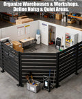 Double Layer Privacy Fence Four Panel Heavy Duty Wrought Iron Screen For Maximum Backyard Privacy Also Great For AC Units Trash Areas And Pool Enclosures 38 Inch Wide By 48 Inch High installed in an industrial workspace.