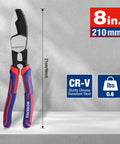 Knockout 8 Inch Cable Cutter With Twin Cutting Edge And Rock Solid Hrc65 Steel Blade For Butter Smooth Snips On Electrical Wire on display.