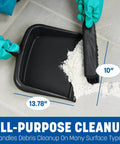 Large Handheld Dustpan With Wide Lip And Hanging Hole in use for countertop cleanup, heavy duty plastic, 10 inch green, Made In Mexico