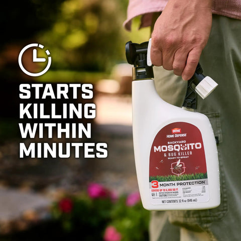 Person holding Backyard Mosquito And Bug Killer Ready To Spray For Outdoor Pest Control That Kills Mosquitoes Ants Fleas And Spiders