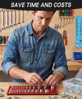 Man using Nut And Bolt Size Finder And Thread Checker Kit With 62 Thread Sizes, 25 Metric And 25 SAE Gauges in workshop
