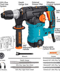 Image of 1-1/4 Inch SDS-Plus Rotary Hammer Drill With Vibration Control And Safety Clutch, showing detailed features and accessories.
