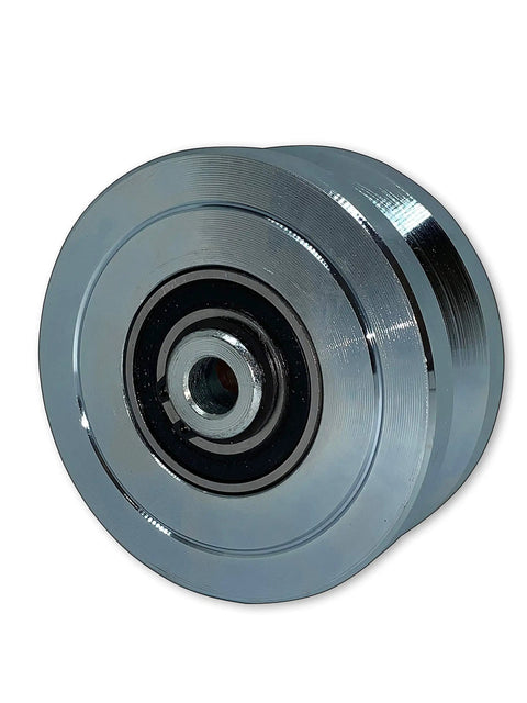 Heavy Duty 4 Inch V Groove Gate Wheel For Inverted V Tracks Up To 3000 Lbs Solid Steel Sliding Wheel Bearing With Screws No Brackets Required