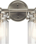 Farmhouse Vanity Light In Brushed Nickel With Clear Glass, Two Light Fixture For Modern Bathroom Or Powder Room, 15.75 Inch Wide By 10 Inch High