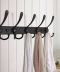 Wall Mount Coat Rack With Five Tri Hooks Tough As Nails Built To Last Heavy Duty Stainless Steel Rail For Coats Hats Towels Purses Robes Mudroom Bathroom Entryway Black Finish 2 Pack holding towels