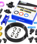 Rugged Black Nylon Pneumatic Air Tubing Kit with 1/2'' OD, 3/8'' ID, 10m length, fittings and tools for quick fluid transfer