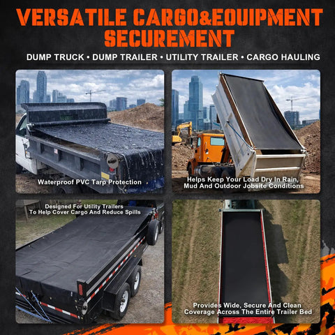 Dump Truck And Trailer Tarp Kit With Rear Anti-Sail Bow, Aluminum Roller, 5ft By 14ft PVC Mesh on dump trailers
