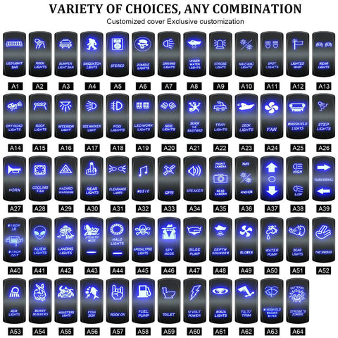 Multiple rocker switches with laser etched ON OFF patterns from 6 Pack DIY Rocker Switch Kit With Laser Etched ON OFF Patterns SPST DPDT 5 Pin 7 Pin 12V 24V Toggle Switches Jumper Wires For Marine Boats Cars Trucks Off Road RV UTV Customizable Panel
