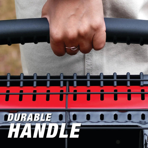 Close-up of a hand holding the durable handle of the 18,000 BTU Radiant Heater For Indoor And Outdoor Use Heats Up To About 400 Sq Ft With Three Heat Settings Low Medium High Portable Big Buddy Style Heater.