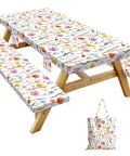 Picnic Table Cover With Bench Covers For 6 Foot Rectangular Tables Elastic Fitted Waterproof Washable Outdoor Tablecloth Floral Watercolor Wildflower Print No Fuss Cleanup For Garden Patio Camping