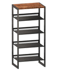 Hella Narrow Five Tier Shoe Rack With Classic Wooden Top Reinforced Steel Mesh, 36 inch tall, perfect for entryways and dorms.