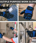 Anti-Vibration Work Gloves For Men With Cut-Resistant Safety Impact, Heavy Duty TPR Back Of Hand Protection, Blue and Black
